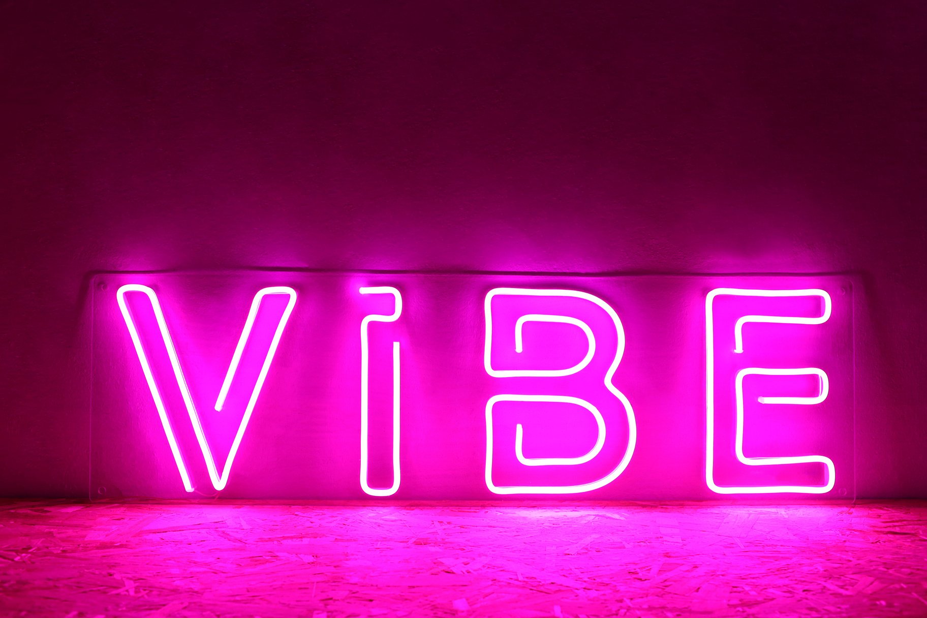 Pink neon sign vibe. Trendy style.