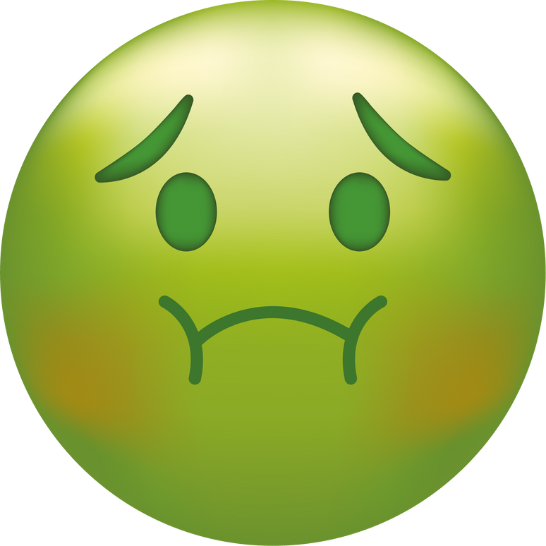 Holding back vomit emoji. Green emoticon face, disgust